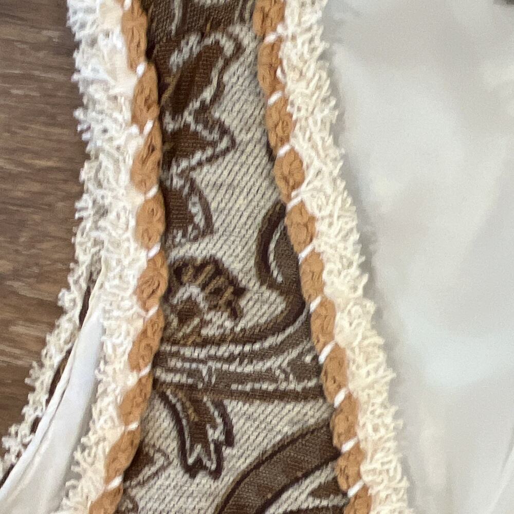 CIDER Womens Paisley Open Front Sleeveless Vest Lined Woven V-Neck Brown Beige M - Picture 3 of 4